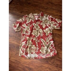 RJC Hawaiian Rust Leaf  Print Shirt Pocket USA Made XLarge